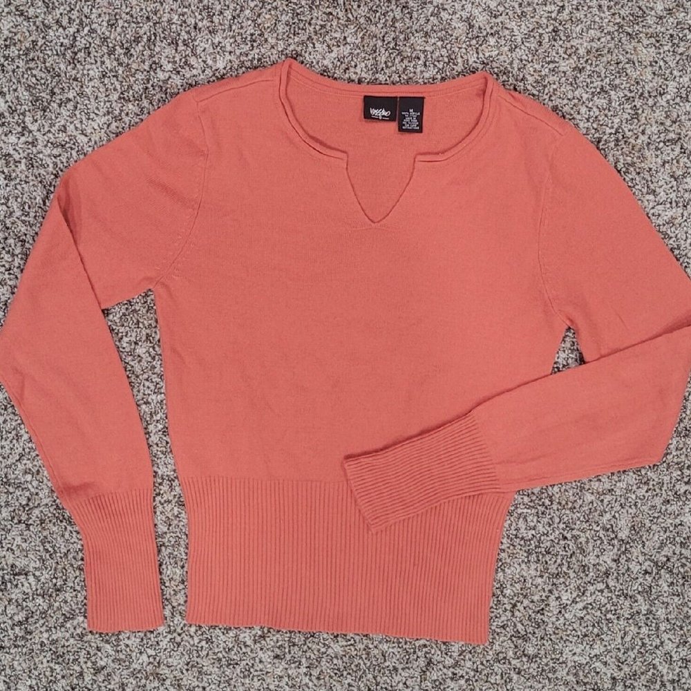 Split Scoop Neck Sweater Sht Pullover Lg Slv Sz M Acrylic Coral Apricot MOSSIMO